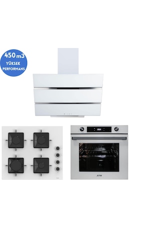 Ferre Ve AFM Tech SS206 + FM7701 + FM3251W Turbolu Beyaz Dijital Ankastre Set