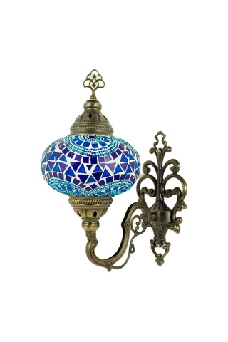 Cam Mozaik Aplik Dekoratif Duvar Lambası Tekli Mavi