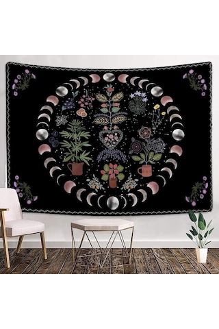 Bitki Goblen Boho Ay Ve Güneş Duvar Sanatı Asılı Halılar Mandala Estetik Odası Dekor Yatak Odası Dekorasyon Aksesuarları Battaniye - 230x180cm