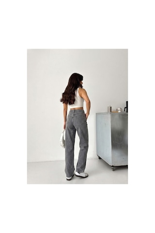Kene Jeans Kadın Yüksek Bel Kar Siyah Boyfriend Bol Paça Denim Kot Pantolon Kar Siyah