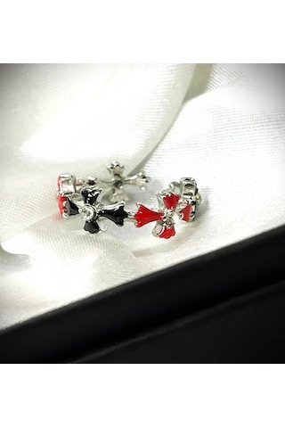 Dükkan Design Taşlı Kırmızı Siyah Haç Sarmalı Yüzük Kırmızı-Siyah