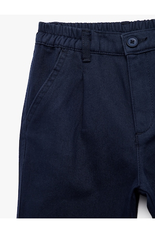 Koton Düğmeli Gabardin Kumaş Pamuklu Havuç Kesim Pantolon Lacivert 7wmb40008tw