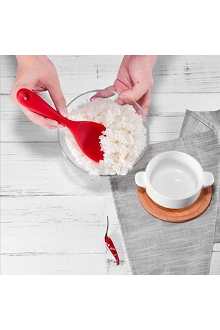 Burcummm Silikon Kısa Pilav Kaşığı Kırmızı Çok Renkli