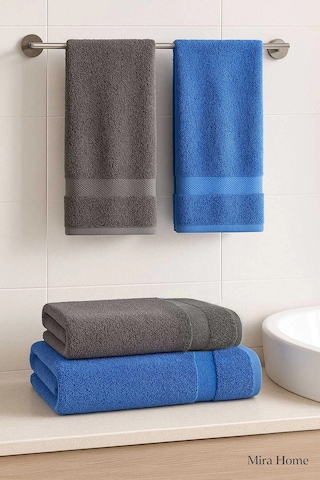 4 Parça Banyo Havlu Takımı %100 Pamuklu Dry Antrasit Mavi Çok Renkli