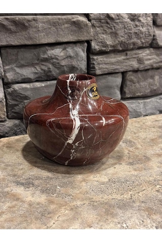 Vişne Mermer Vazo - Çap 20cm Yükseklik 15cm Beyaz