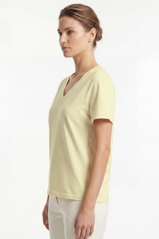 Goffra Kadın Vision V Yaka Premium Kalite Yoğun Dokulu Pamuklu T-shirt Sarı W102-r0220-03