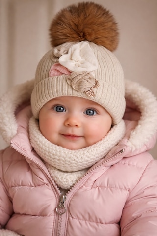 Recos 1 - 4 Yaş Kız Bebek Yün Bere Şapka Şık Tasarım Sütlü Kahve Sütlü Kahve
