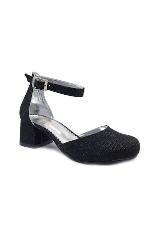 Sema Kız Çocuk Siyah Simli Topuklu Abiye Ayakkabı