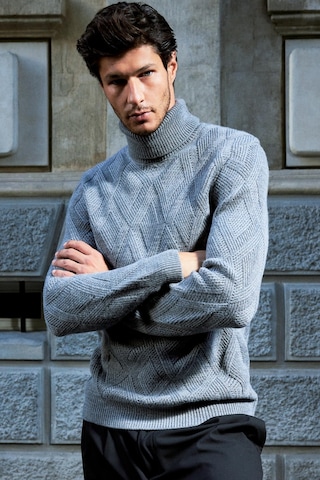 Tudors Slim Fit Dar Kesim Tam Balıkçı Yaka Desenli Gri Erkek Triko Kazak-29718-gri Gri