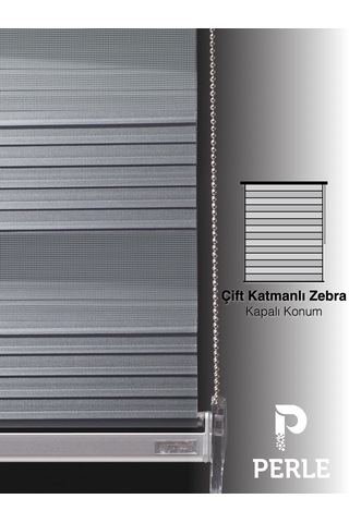 Br Perle Pliseli Açık Gri Renk Zebra Perde Yüksek Kalite Alüminyum Kasa Açık Gri