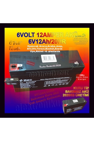 6 Volt 12 Amper Kuru Akü Pilsan Akülü Çocuk Araba Akü Pil Batary (547307863)