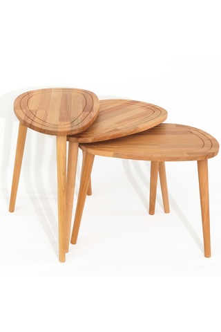 Sweet Naturel Renk Masif Doğal Ahşap Yan Sehpa 3'lü Zigon Sehpa