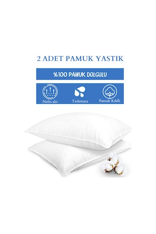 Elyaf Sepeti 2 Adet Pamuk Yastık %100 Pamuk Dolgulu 50x70 cm Beyaz