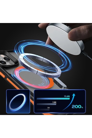 Nourthkiingdom Apple Uyumlu iPhone 11 Magsafe Şarj Özellikli Renkli Kenar Airbag Şeritli Nrtk Lamer Kapak-turuncu Turuncu