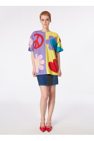 Moschino Jeans Çok Renkli Kadın Yuvarlak Yaka Desenli T-shirt 241k1a0704