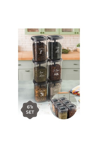 Vienev Beyaz Serigrafi Etiketli Kendinden Kaşıklı 6lı Luna Baharatlık Saklama Kabı Şeffaf