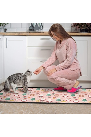 Noel Desenli 2'li Mutfak Matı, Anti-yorgunluk, Yastıklı Ve Kaymaz, Mutfak Ve Ofis İçin Noel Baba Noel Kız