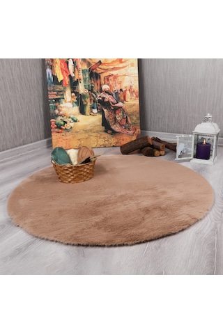 Dekoratif Tavşan Tüyü Ultra Yumuşak Peluş Yuvarlak Halı 001