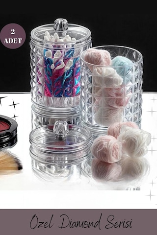 2' Li Silindir Kapaklı Pamuk Organizeri Makyaj Organizeri