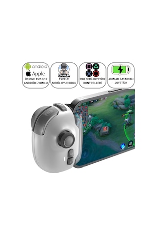 Polham İos & Android Uyumlu Type-c Mobil Oyun Kolu Pro Joystick 400mah Bataryalı Gamepad, Tak Çalıştır