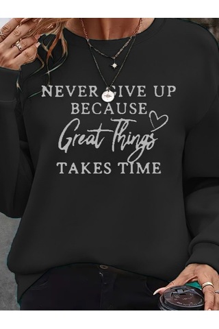 Nnstartshopping Kadın Uzun Kollu Yuvarlak Yaka Iki Iplik Şardonlu Bluz Siyah