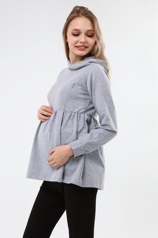 Luvmabelly Myra4530 Büzgülü Fermuarlı Emzirme Sweatshirt -Gri
