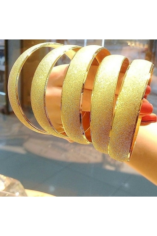 3 Adet Altın Kaplama Bilezik Çok Şık Kararma Solma Yapmaz 2 Yıl Garantili Gold