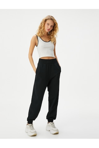 Koton Jogger Eşofman Altı Yüksek Bel Rahat Kalıp Cepli Pamuk Karışımlı Siyah 4sal40061ık 4SAL40061IK999 Siyah