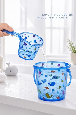 Babyjem Şeffaf Kova & Maşrapa Set Mavi Desenli