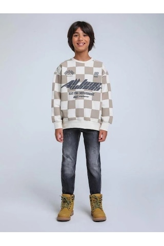 Jack Lions Erkek Çocuk Best Race Yazılı İnce Şardonlu 2 İplik Sweatshirt-14258 Bej