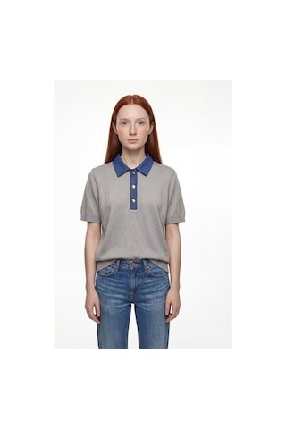 Maison Velora Kadın Gri Denim Garnili Polo Yaka Triko Bluz Gri 885126193 Gri