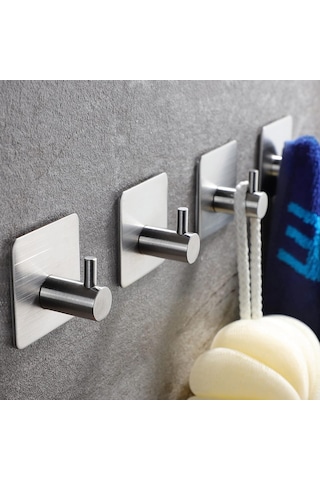 Zift Unique  4 Adet Paslanmaz Çelik Krom Banyo/Bornoz/Havlu Askısı Krom