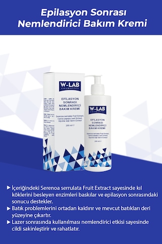 W-Lab Cosmetics Epilasyon Sonrası Nemlendirici Bakım Kremi 200 ML