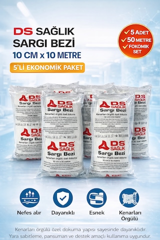 Sargı Bezi 10 Cm X 10 Metre Kenarları Örgülü Özel Dokuma 5'li Paket