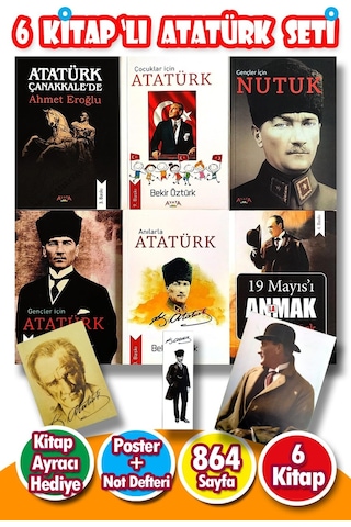 6 Kitaptan Oluşan Muhteşem Atatürk Seti 6 Kitap,poster,not Defteri,ayraç