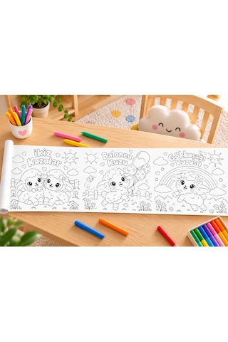 Haydi Dekor Sevimli Kuzular Boyama Rulosu 30x400 Cm 4 Metre Dev Boyama Kağıdı, 3+ Yaş Çocuklar Için Eğitici Ve Eğlenceli Aktivite Rulosu, Okul Öncesi Anaokulu Kreş Etkinliği, 1 Adet