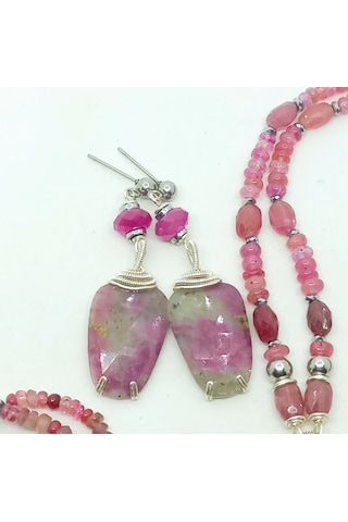 2845 Yakut Hematit Çelik Aparatlı El Yapımı Küpe Açık Pembe