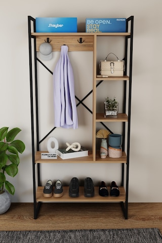 Aria Vestiyer Dekoratif Askılık Portmanto Çok Amaçlı Raf Atlantik Çam