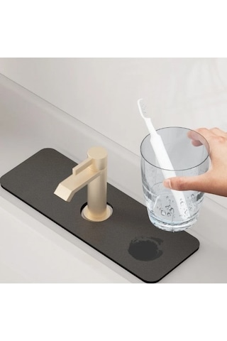 Su Emici Sihirli Lavabo Musluk Kenar Matı Kaymaz Mutfak Banyo Paspas 38x13 Cm Gri