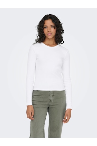 Only Onlval L/s O-neck Top Kadın Uzun Kollu T-shirt 15371305 Beyaz