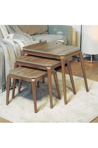 Msy Home Roma 3 Lü Pratik İç İçe Geçen Zigon,yan,orta Sehpa Mdf Modern Sehpa Takımı Ceviz