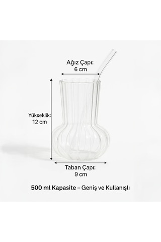 Minimal Borosilikat Cam Vazo, 500 Ml Ters Mantar Model Şeffaf