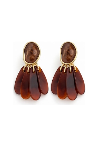 Amber Damla Taşlı Gold Detaylı Sallantılı Küpe Bohem Şık Tasarım Bordo