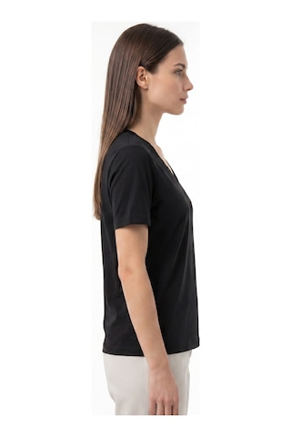 Goffra Kadın Vision V Yaka Premium Kalite Yoğun Dokulu Pamuklu T-shirt Siyah W102-r0220-09