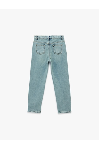 Koton Dantel Detaylı Pamuklu Mom Fit Denim Pantolon Orta İndigo 6skg40077ad İndigo