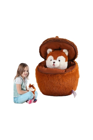 Fındık İçinde Sincap Peluş Oyuncak Büyük Boy Uyku Arkadaşı Yastık Peluş Fermuarlı Özel Seri