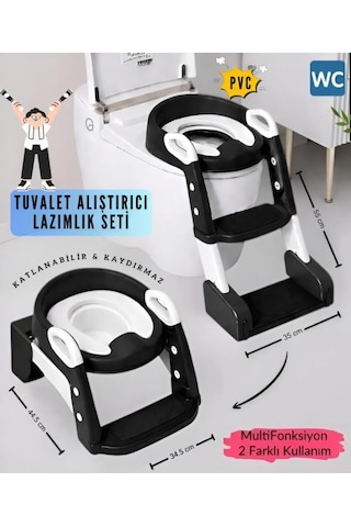 Tuvalet Eğitim Alıştırma Koltuğu Tutma Kollu Ayarlanabilir Lazımlık Klozet Pisuvar Kapağı Merdivenli Adaptörü Çok Renkli