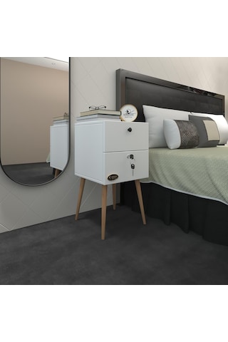 Kenzlife Komodin Kilitli Sakura Byz 74 39 39 Komidin Ahşap Ayaklı Kitaplık Ayakkabılık Kapaklı Arkalıklı Beyaz