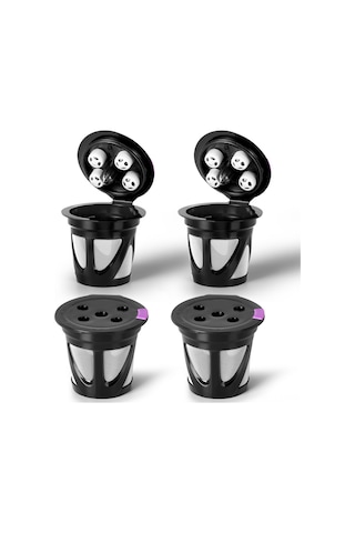 Leezsing Yeniden Kullanılabilir Keurig Uyumlu Kahve Filtresi K-supreme, K-elite, 2.0/1.0 - Siyah, 4 Adet Seti Siyah