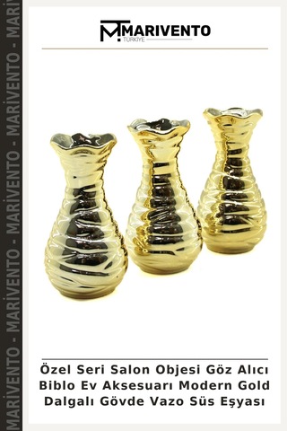 Özel Seri Salon Objesi Göz Alıcı Biblo Ev Aksesuarı Modern Gold Dalgalı Gövde Vazo Süs Eşyası